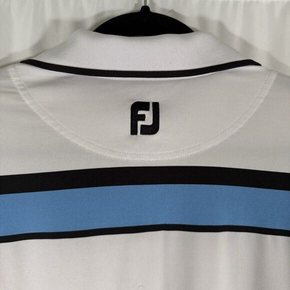 FootJoy Polo Men's Large White Blue Striped Short Sleeve Collared Stains - Picture 11 of 13